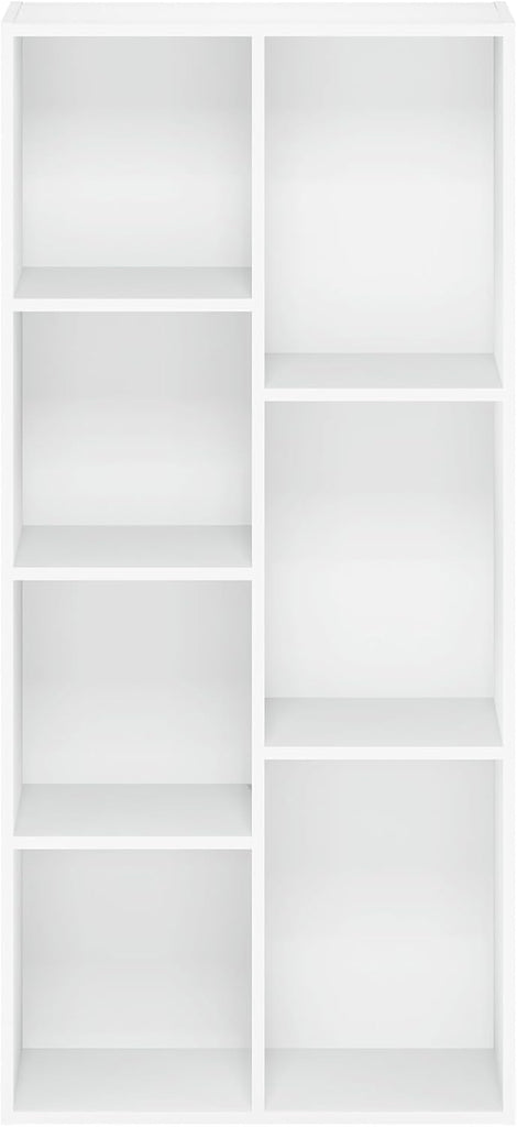 LUDER Book Shelf, 7-Cube Bookshelf, Bookcase with Open Shelves, 9.4 x 19.5 x 41.7, Easy Assembly, White