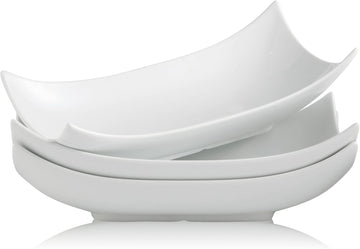 12 Inch White Porcelain Serving Platter Dishes Set of 3 Deep Bowl | Large capacity, heat resistant, curved anti-spill