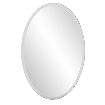 Elliott Collection Frameless Silver Oval Wall Hanging Mirror, Elegent Beveled Edges Accent Mirror, 24 x 36 inch