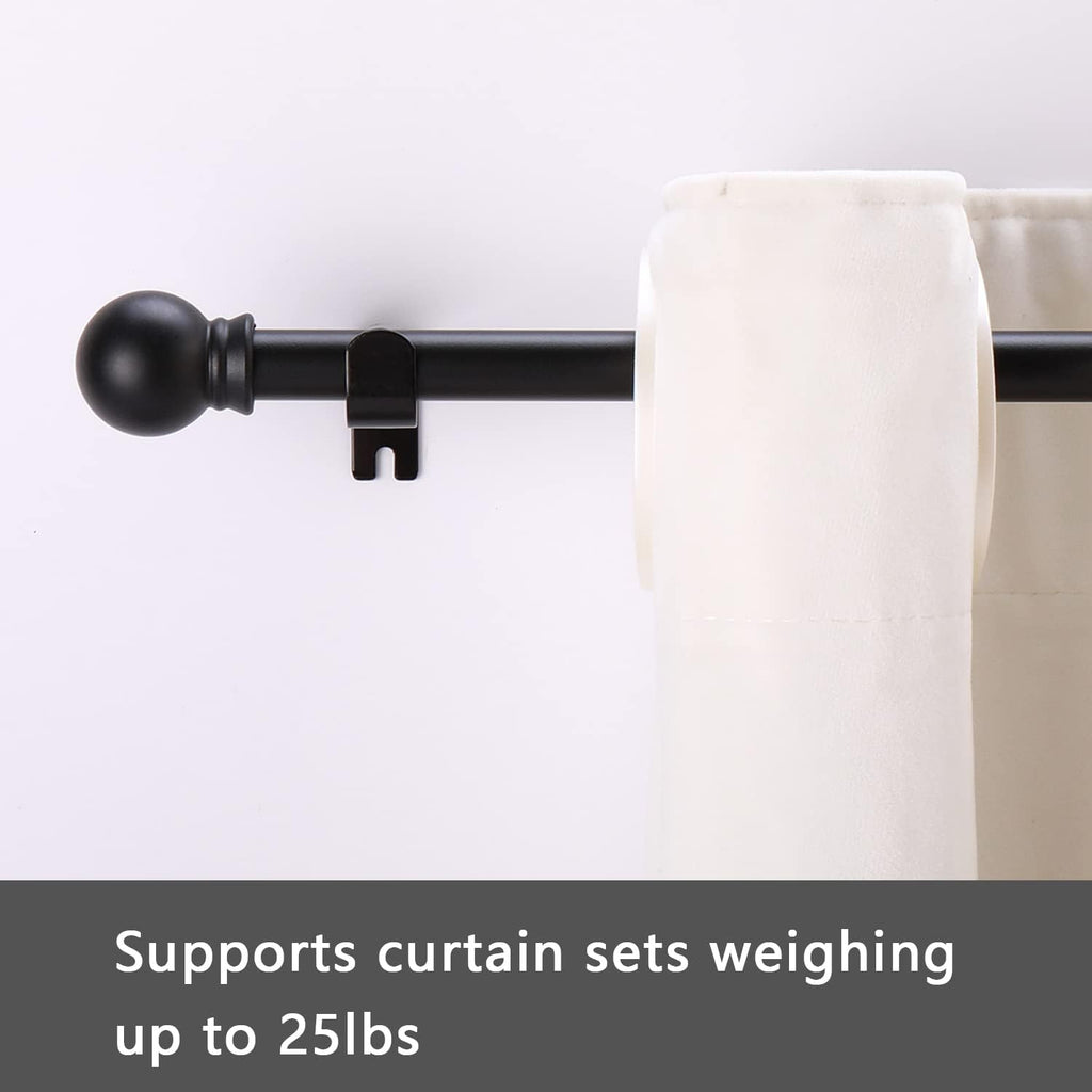 2 Pack Black Curtain Rods for windows 66 to 120 inch, 5/8 inch Splicing Heavy Duty Metal Curtain Rod Set with Brackets