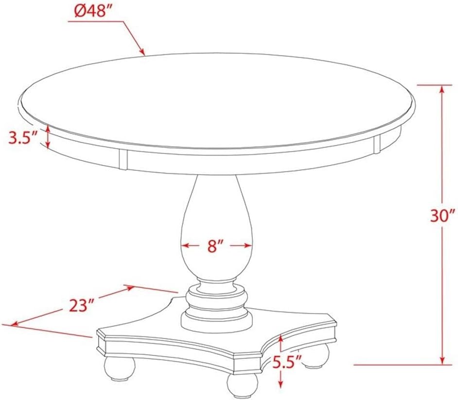FE2-0N-TP Ferris Modern Dining Table - a Round Kitchen Table Top with Pedestal Base, 48x48 Inch, Sandblasting Antique