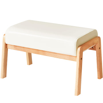 Large Footstool Ottoman, PU Faux Leather Footrest, White
