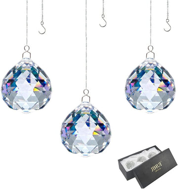 Crystal Prism Ball Window Suncatcher Rainow Maker 30mm/1.18 inches with Chain for Easy Hanging Pack of 3