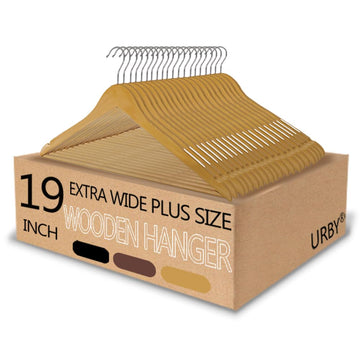 Extra Wide Hangers for Plus Size Clothes, 19 Inch, Natural Wood, 20pk