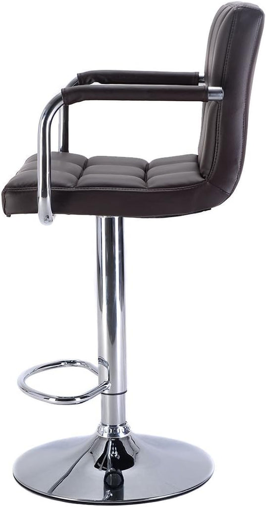 Set of 2 Bar Stool PU Leather Barstools Chair Adjustable Counter Swivel w/ Arm (Brown)