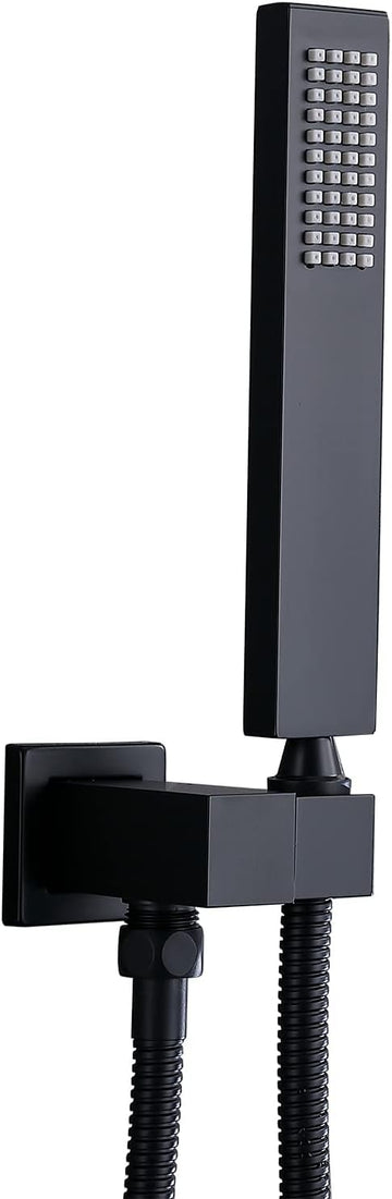 Square Matte Black Solid Brass Eco-Performance Hand Held Shower Head with Wall Connector and Hose Wall Mount Handheld