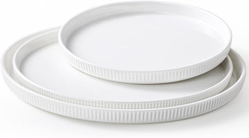 Round Serving Platters 3-Pack (12.8"/10.8"/8.8") - White Porcelain Serving Trays for Veggie, Fruit, Cheese, Snack