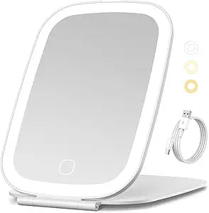 Travel Mirror with Led Light, Rechargeable Portable Lighted Makeup Mirror, 3 Lighting Modes Dimmable Touch Control,