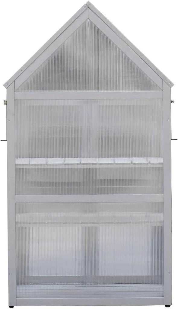 Wooden Growhouse with Adjustable Shelves, Mini Outdoor Growing Rack, Indoor Cold Frame Plant Stand