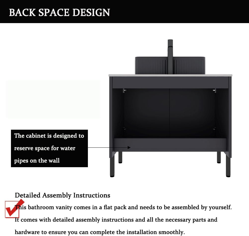 30" Modern Bathroom Vanity with Sink - Freestanding Cabinet with 2 Soft-Close Doors