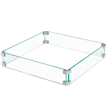Glass Wind Guard for 28in & 32in Propane Fire Pit Table, Clear Tempered Wind Guard for Gas Firepit, Thick Rectangle