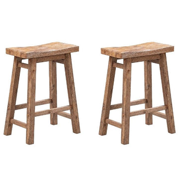 Inspired Bertoia Style Sonoma Counter Height Backless Saddle Stool, Barnwood Wire-Brush Finish, Set of 2