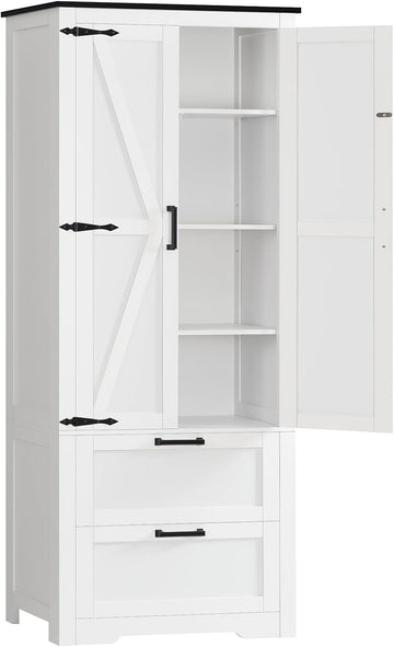 66.1" H Storage Cabinet with 2 Drawers, Farmhouse Kitchen Pantry Cabinet with 2 Doors & Adjustable Shelf, Bathroom