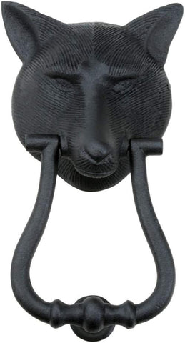 Door Knockers 8.5 in. Black Cast Iron Fox Head Shaped Door Knocker with Mounting Hardware