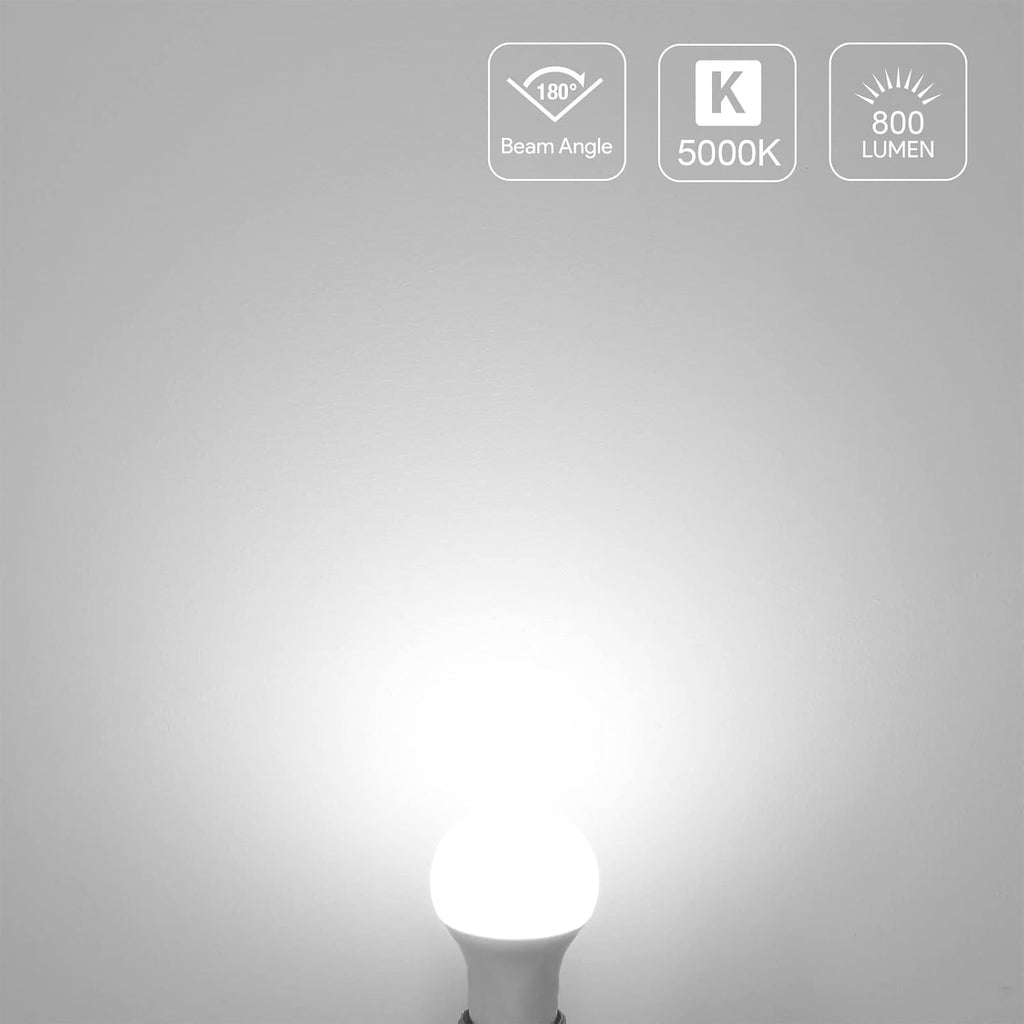 LED Light Bulbs 60 Watt Equivalent, 9W 800 Lumens Non-Dimmable, Daylight White 5000K, A19 E26 Standard Medium Base (5 Count)