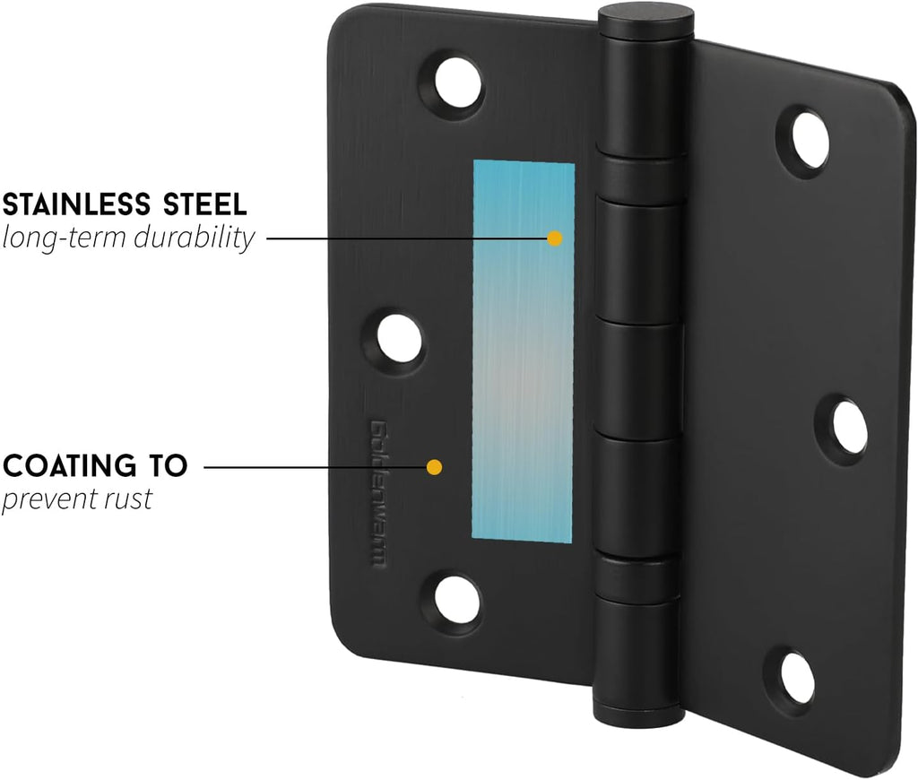 3 Pack 304 Stainless Steel Door Hinges, Matte Black Non Removable Pin Heavy Duty Ball Bearing Door Hinges 3.5 Inch