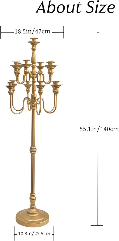 Gold Candelabra Centerpiece, 55'' Tall Floor Candle Holders, Metal 13 Arm Floor Candelabra Centerpiece Decorations