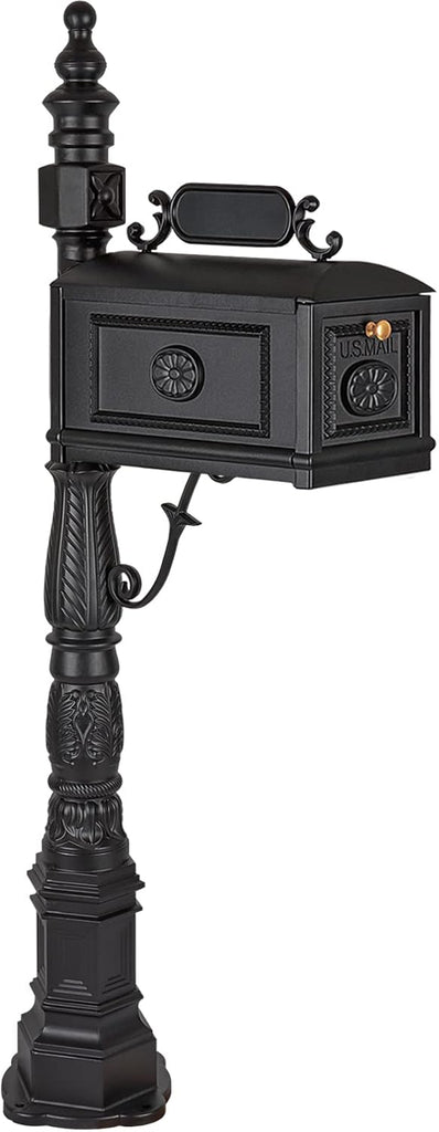 Barcelona Decorative Post Mailbox Combination Stratford Heavy Duty Postal Mail Box Cast Aluminum(Black)
