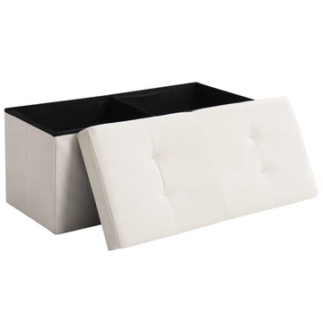 Storage Ottoman Bench Foldable Footrest Foot Stool, 30" Velvet Cream