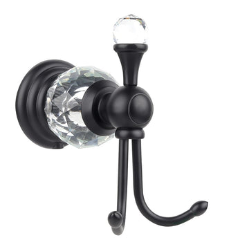 Luxury Crystal Black Robe Hook Bathroom Hangings Towel Rack Clothes Hook, Double Wall Mounted Towel Hook, Double