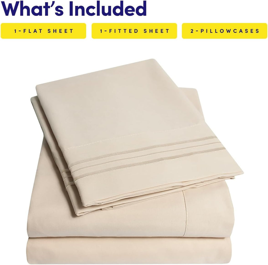1500 Supreme Collection Sheet Sets Beige Cream - Luxury Hotel Bed Sheets and Pillowcase Set for Mattress
