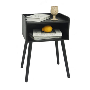 Nightstand, Mid Century Black Side Table Bedroom with Storage