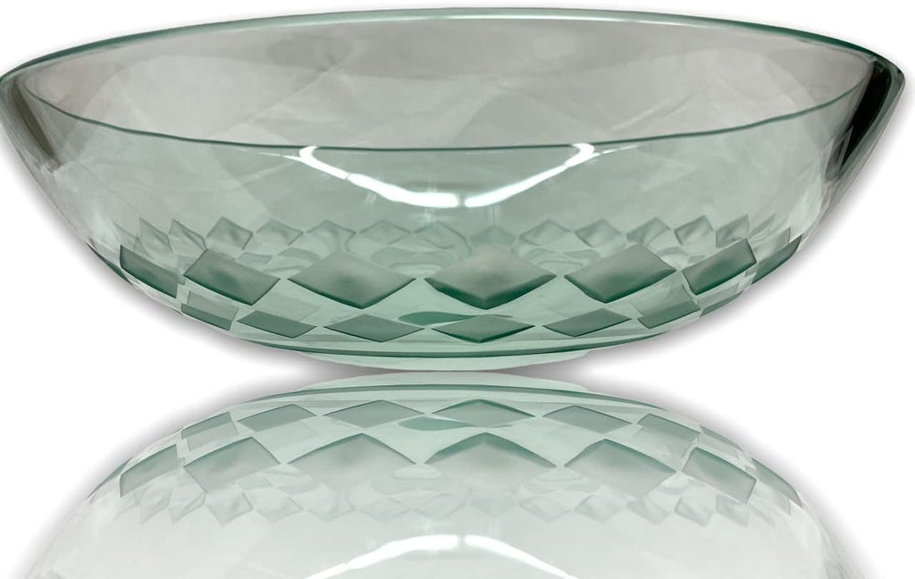 Elegant Handmade Round Circular Pattern Bathroom Sink Tempered Clear Glass Unique Carved Pattern Handmade Vessel Bowl