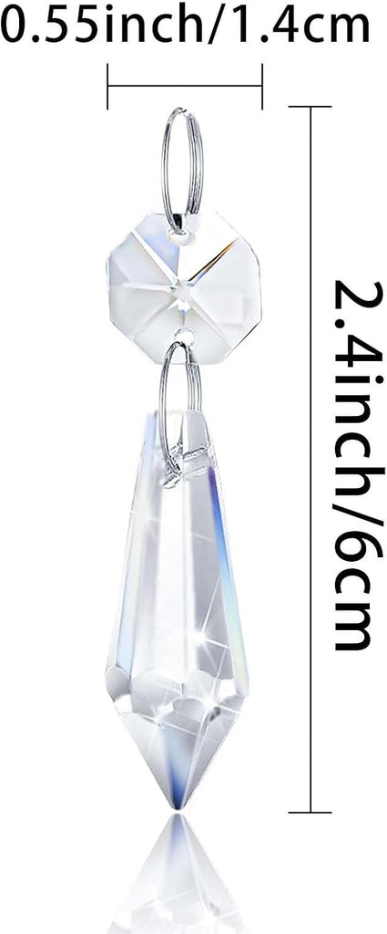 50PCS Premium Clear Crystal Teardrop Prism 2.4" -Crystal Glass Baroque Chandelier Pendant Drop Loose Beads Suncatcher