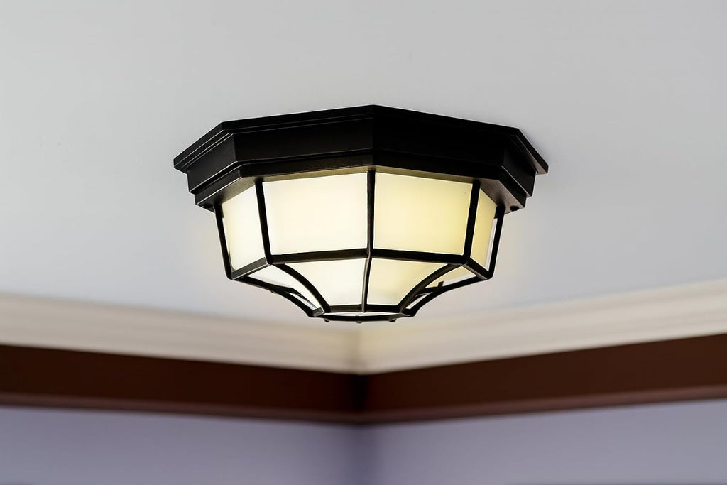 10.6" Octagonal Outdoor Flush Mount Ceiling Light, 13W 3000K 1250 Lumen Farmhouse Lantern