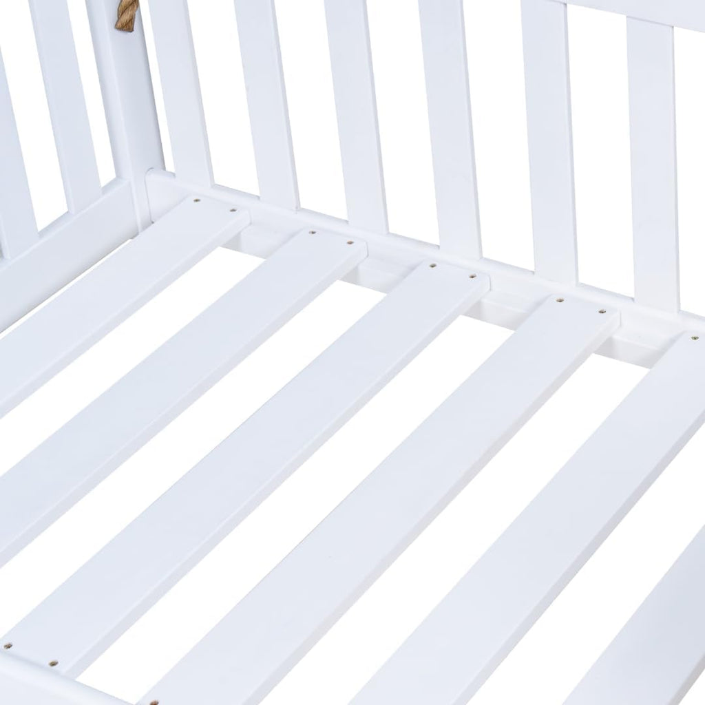 Charleston White Outdoor Daybed Swing with Ropes - Crib Size Porch Swing Bed Made from Acacia Wood