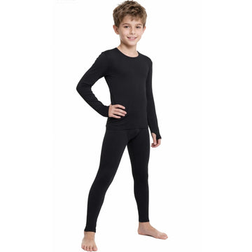 Thermal Underwear for Kids,Boys Fleece Lined Base Layer Long Johns Thermals Top and Bottom Set for Winter Skiing Black