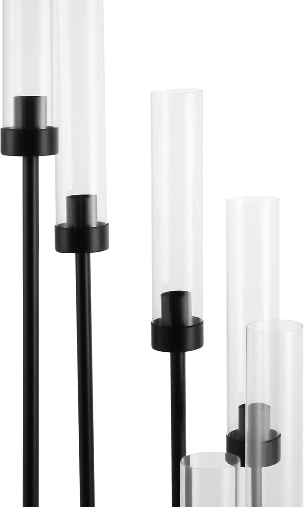 8-Arms Black Floor Candle Holder, Set of 2 Modern Candelabra with Acrylic Shades for Table Centerpiece, Home Decor