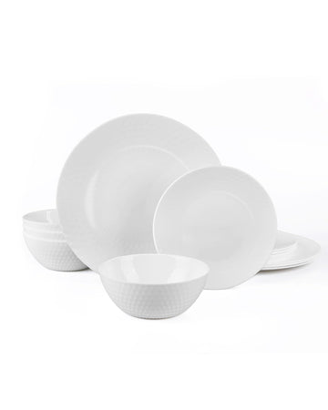Dinnerware Sets for 4, 12 Piece White Opal Glass Dish Set