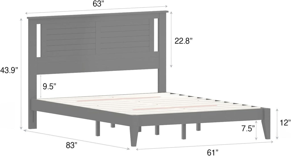 Solid Wood Platform Bed with Wooden Slats - Durable Frame, No Box Spring Required, Ample Underbed Storage, White