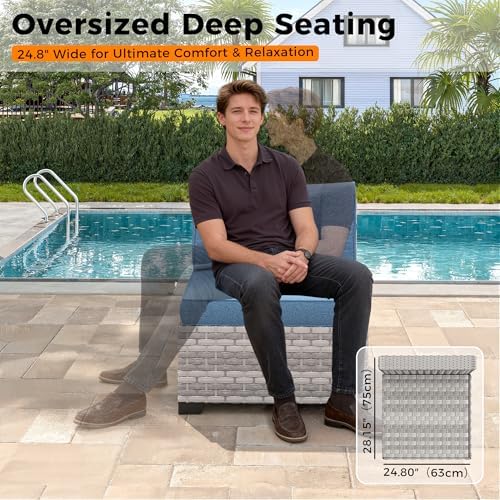 Wicker Outdoor Patio Furniture Set | Navy All-Weather Resistant for Backyard, Garden & Porch