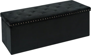 Velvet Storage Ottoman Bench, 43.3" Upholstered Tufted Ottoman with Storage, Folding Footrest Bench , or Entryway