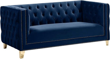 652Navy-L Michelle Collection Modern | Contemporary Loveseat with Deep Button Tufting, Gold Nailhead Trim and Sturdy