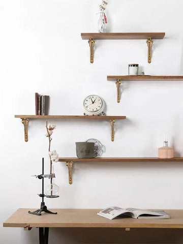 Decorative Shelf Bracket 6 inch, Antique Brass Shelf Brackets for Shelving, Heavy Duty Vintage, DIY Projects