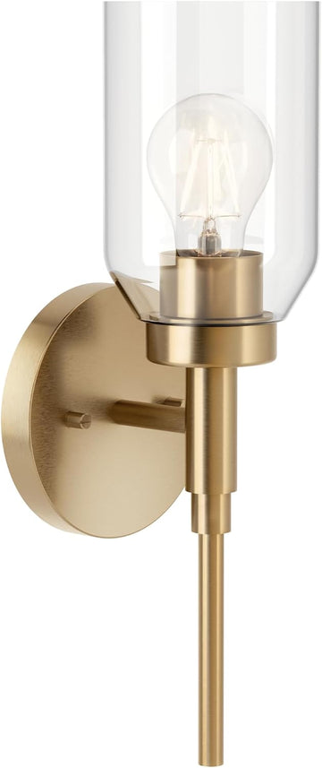 Madden 1-Light Bathroom Wall Sconce Light Fixture with Clear Glass in Champagne Bronze, Modern Vanity Lighting