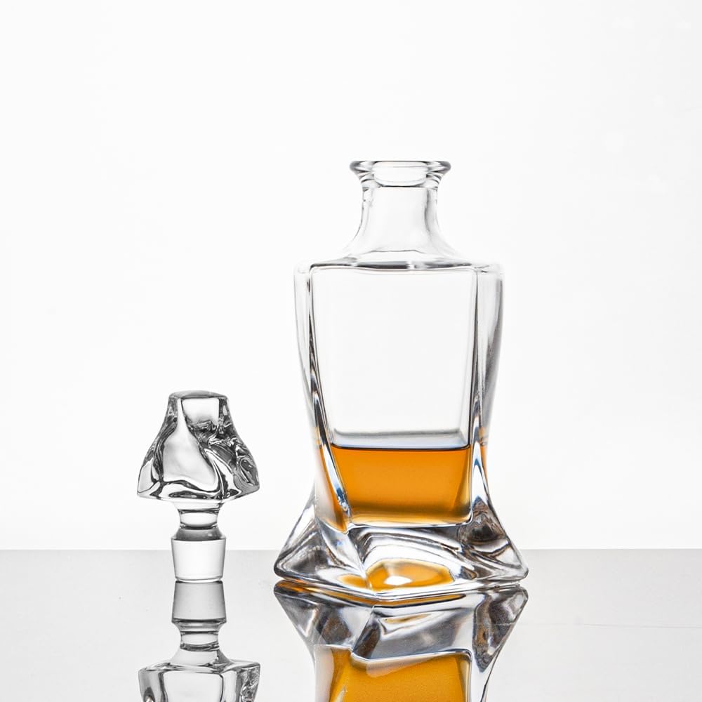 Whiskey Decanter 26 oz Twisted Decanter with Glass Stopper for Liquor Wine Scotch Bourbon Vodka Brandy or Mouthwash