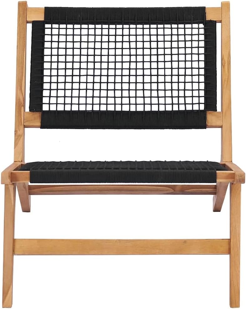 Sun Lounger with Footrest, Outdoor Lounge Chair, Solid Teak Wood and Polyester Rope, Brown, 35.2" x 22.4" x 25.6"