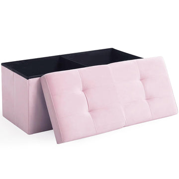 Storage Ottoman Bench Foldable Footrest Foot Stool, 30" Velvet Pink