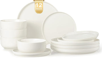 Plates and Bowls Sets, 12 Pieces Ceramic Dinnerware Set for 4, Stoneware Dishware Dishes Set