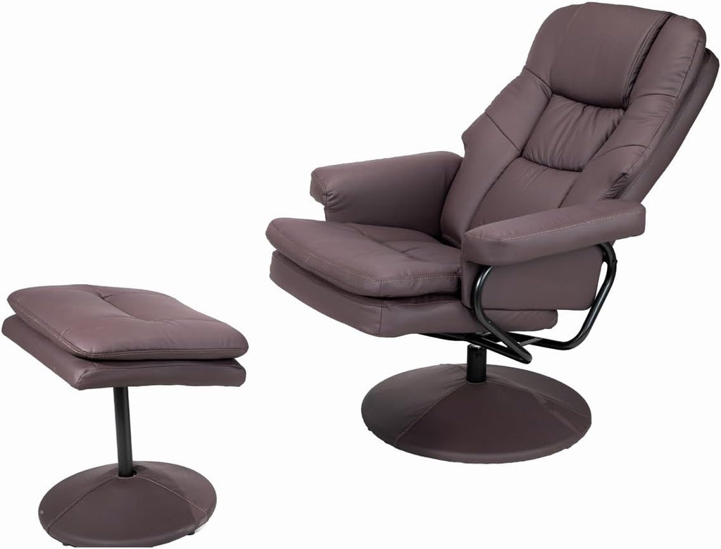 Modern Reclining Swivel Lounge Chair and Ottoman — Brown Leather