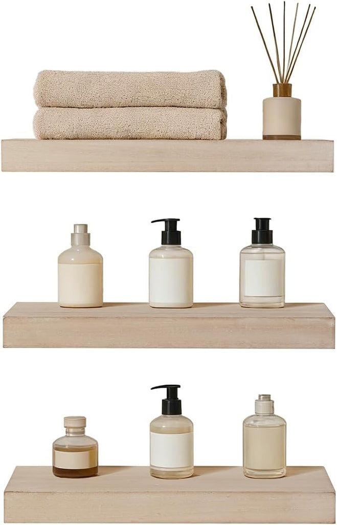 Floating Shelves, Wall Mounted Set of 3 Rustic Wooden Ledge Shelves Decorative - Sleek Design, Sturdy and Easy to