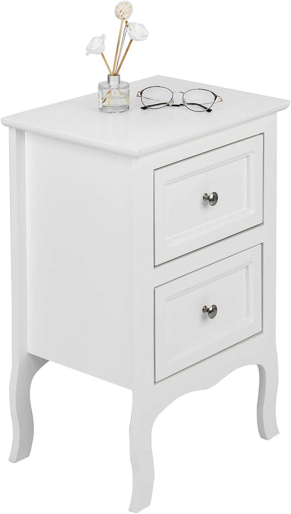 White Nightstand Set of 2, Nightstands with 2 Drawers, Bed Side Table/Night Stand, Small Nightstand , College Dorm