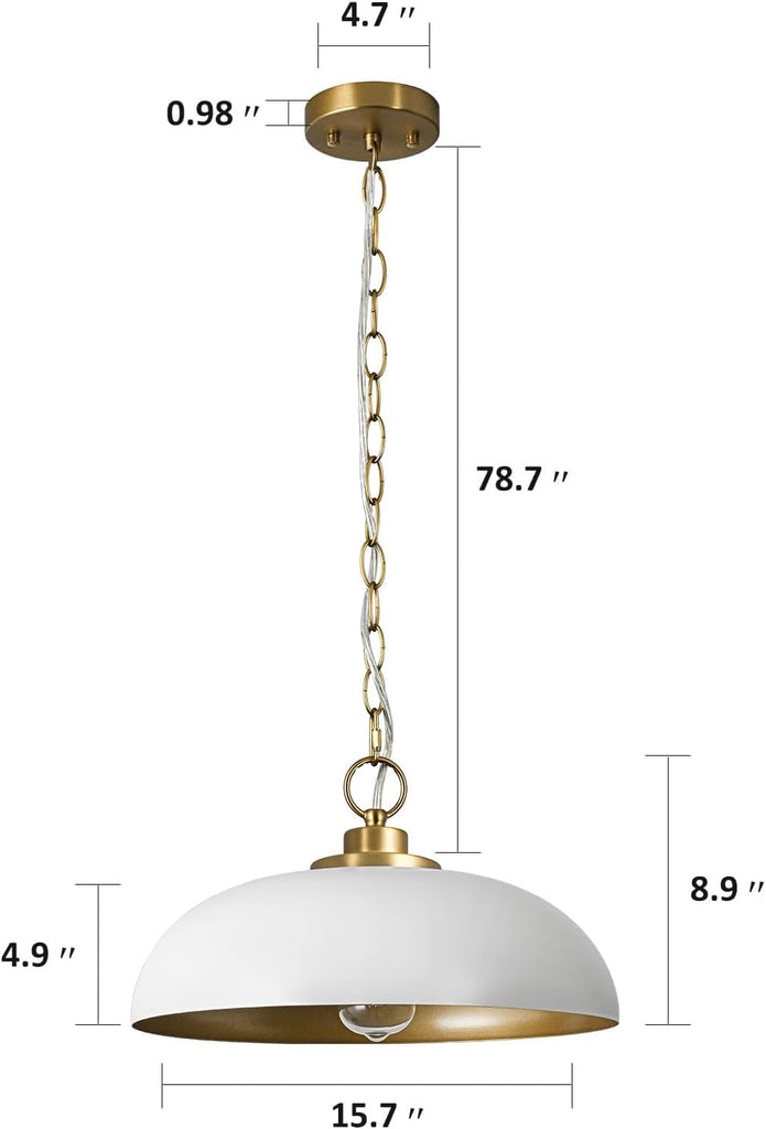 15.7" Pendant Light Fixtures, Farmhouse Pendant Lights Kitchen Island, White Hanging Ceiling Light for Kitchen Island