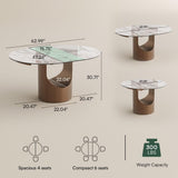 Modern Extendable Dining Table for 4-6, 47" to 63" Round to Oval Sintered Stone Kitchen Table with Carbon Steel Base