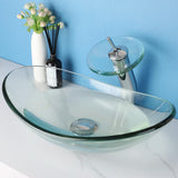 22 Inch Bathroom Vessel Sink with Waterfall Faucet and Pop-Up Drain Combo,Clear Glass Sink Bowl Above Counter Oval
