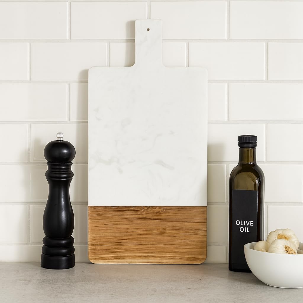 Personalized Charcuterie Boards Gift Set, Marble and Wood Cheese Board Set with Handle, Custom Cutting Board